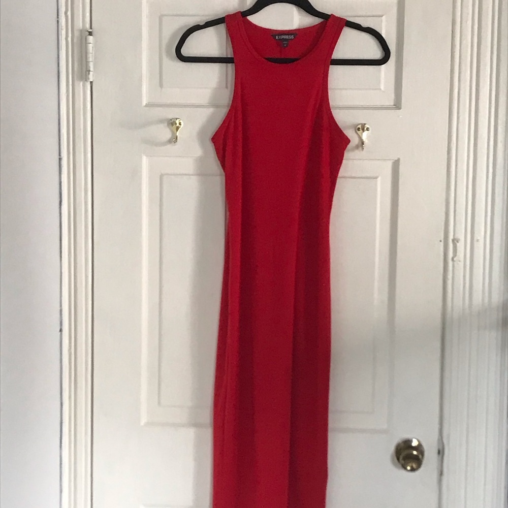 Express Racerback Red Fitted Dress - Picture 2 of 5